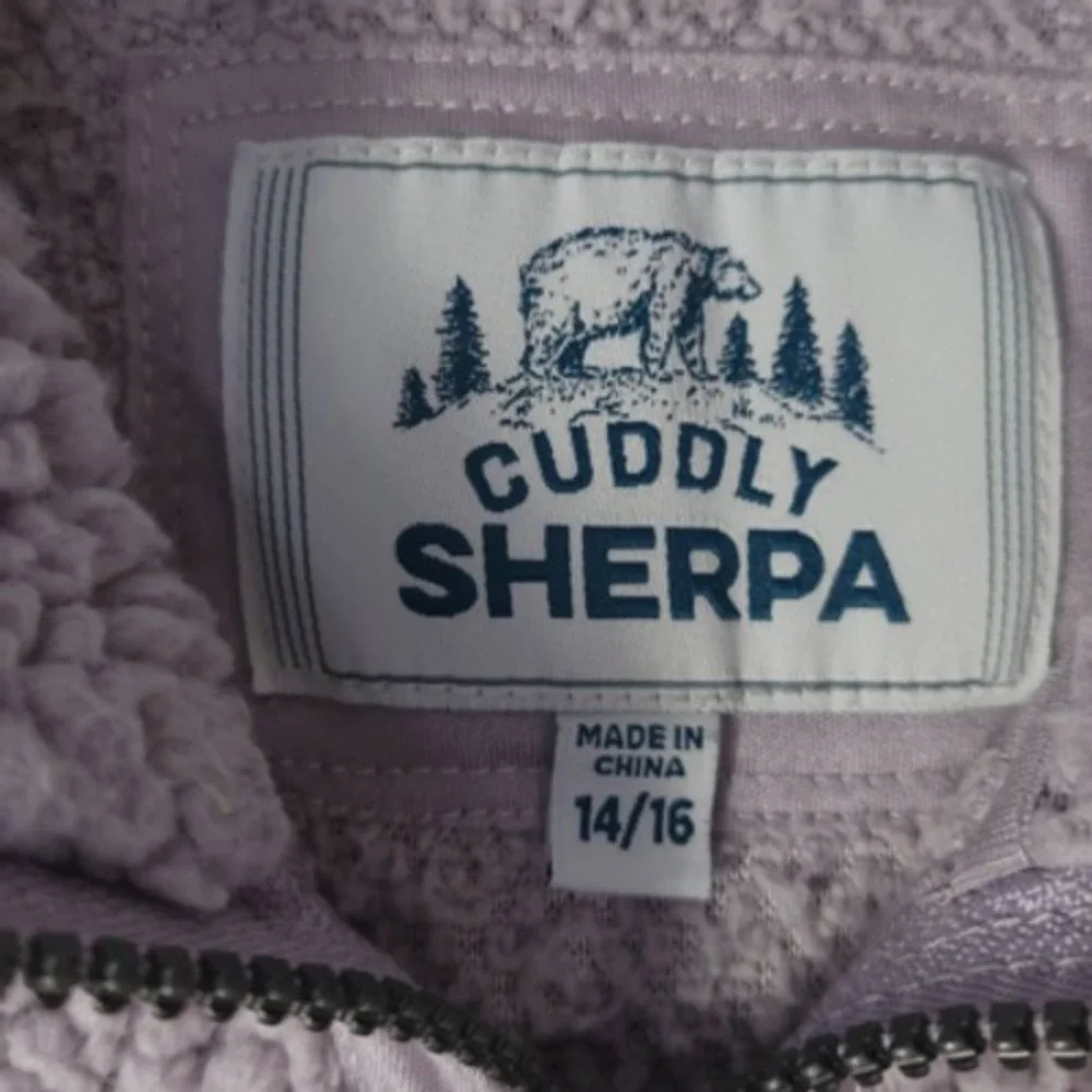 Cuddly Jacket Sherpa Girls Fleece Solid Purple 1/4 Zip Long Sleeve Regular 14 16